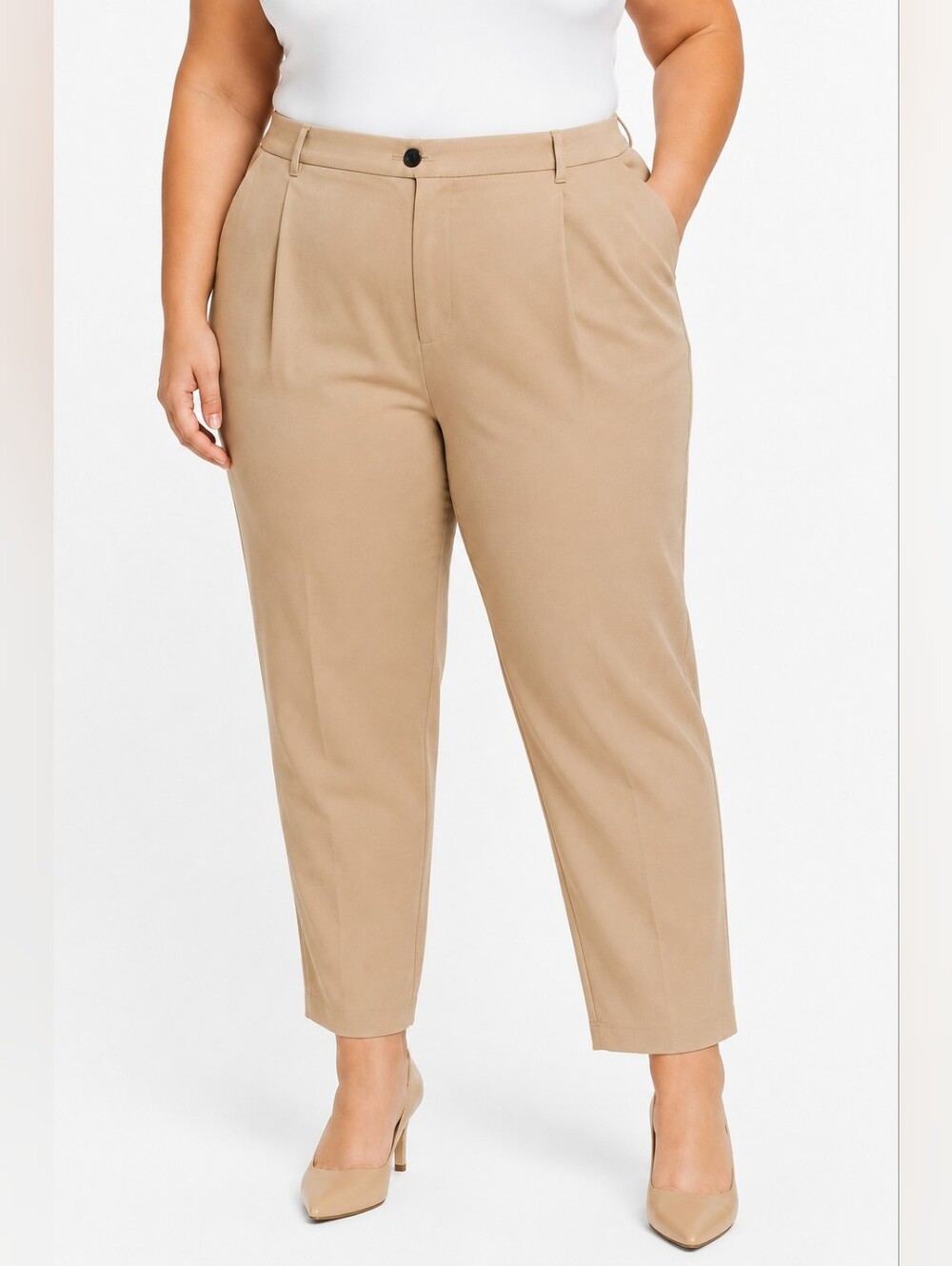 Zara Carrot Easy Pants XL Camel Beige Pleated Tapered Trousers NWT workwear chic